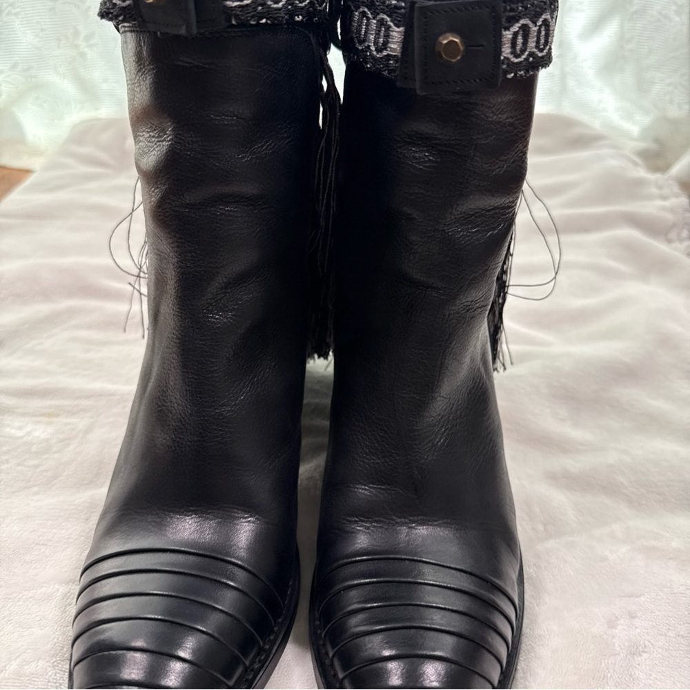 Cobra Society Leather black fringe western heeled boot Size 40 (US 9) Pull On - Picture 3 of 14